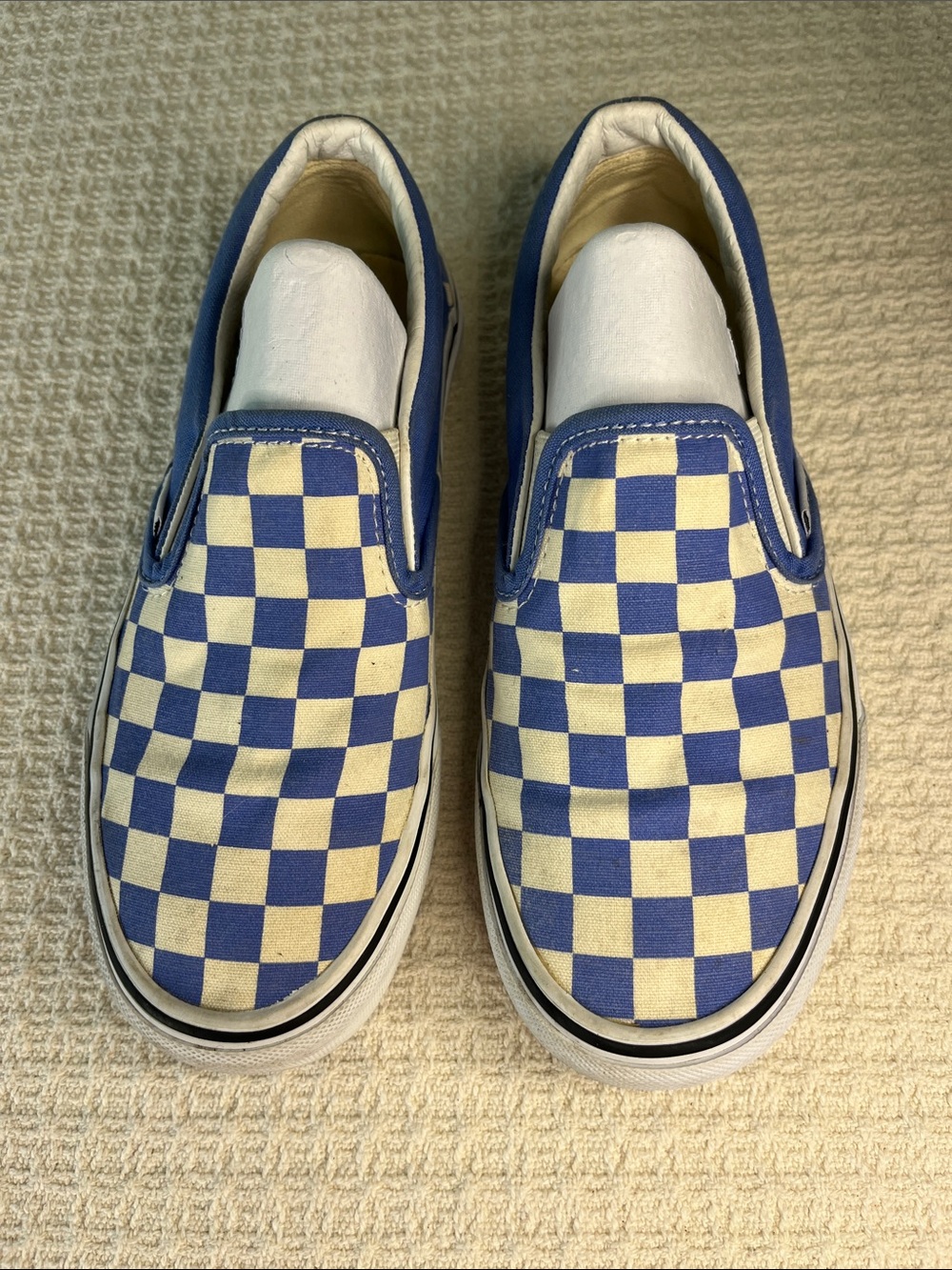 VAN'S  Slip-On Checkerboard Canvas Shoes - Blue and Cream, size Men 4.5, Women 6